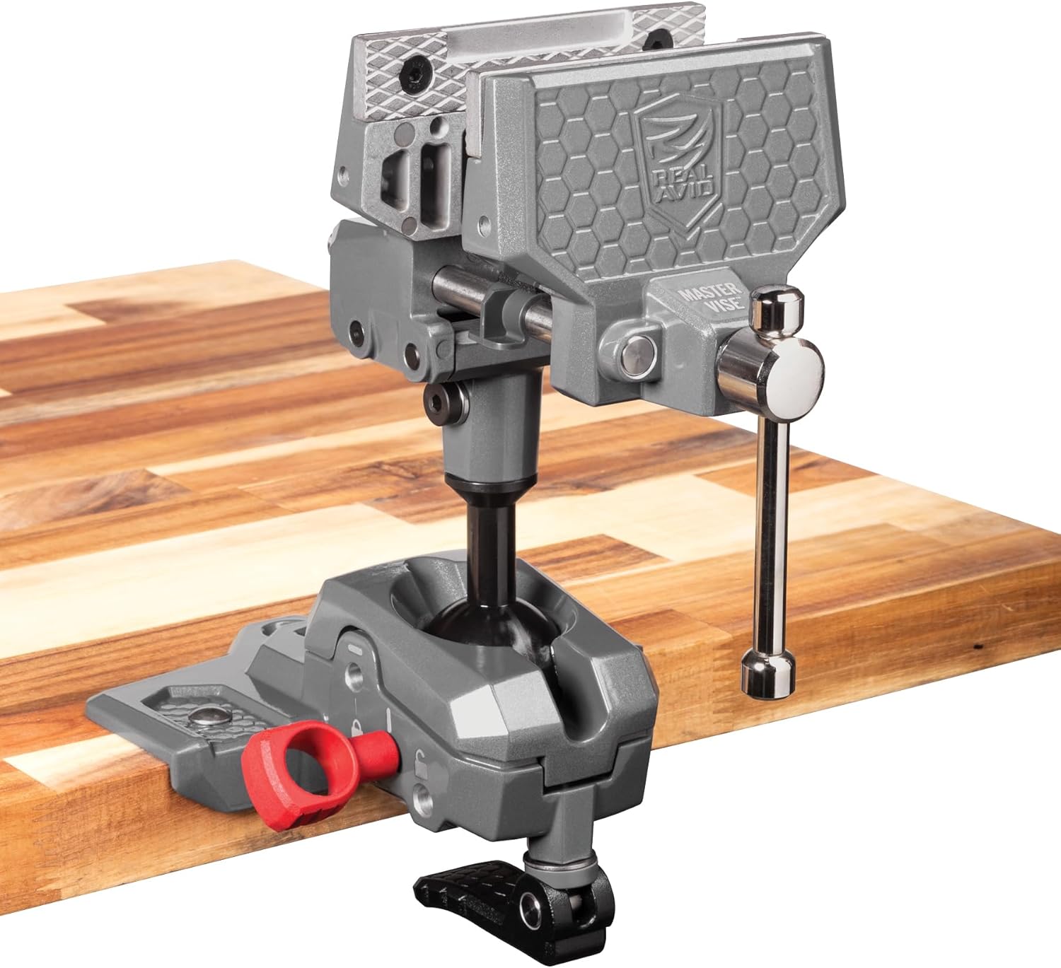 Real Avid Vise - 360° Swiveling Bench Vise for Optimal Positioning, Versatile Applications, 5' Jaw Width Vise for Cleaning, Maintenance, Woodworking & More High-Torque Applications up to 100 ft-lb