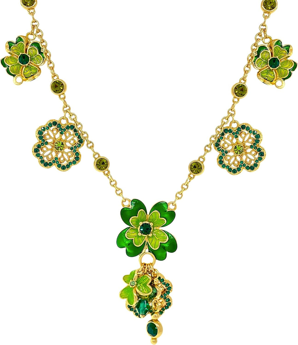 Shamrock St Patricks 18' Charm Necklace by Ritzy Couture DeLuxe-18k Gold Plating