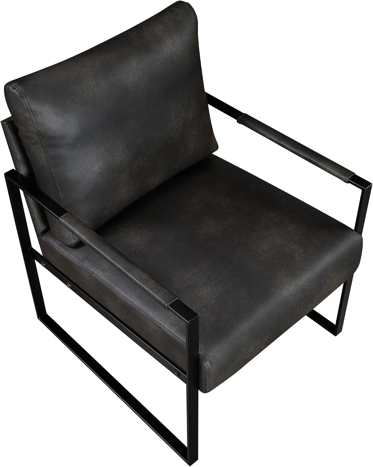 Lexicon Modern Accent Chair, Faux Leather Upholstered Living Room Chair With Wrapped Armrests,Arm Chair With Black Metal Frame,Comfy Single Chair For Living Room/Bedroom/Reading Room/Office,Dark Brown
