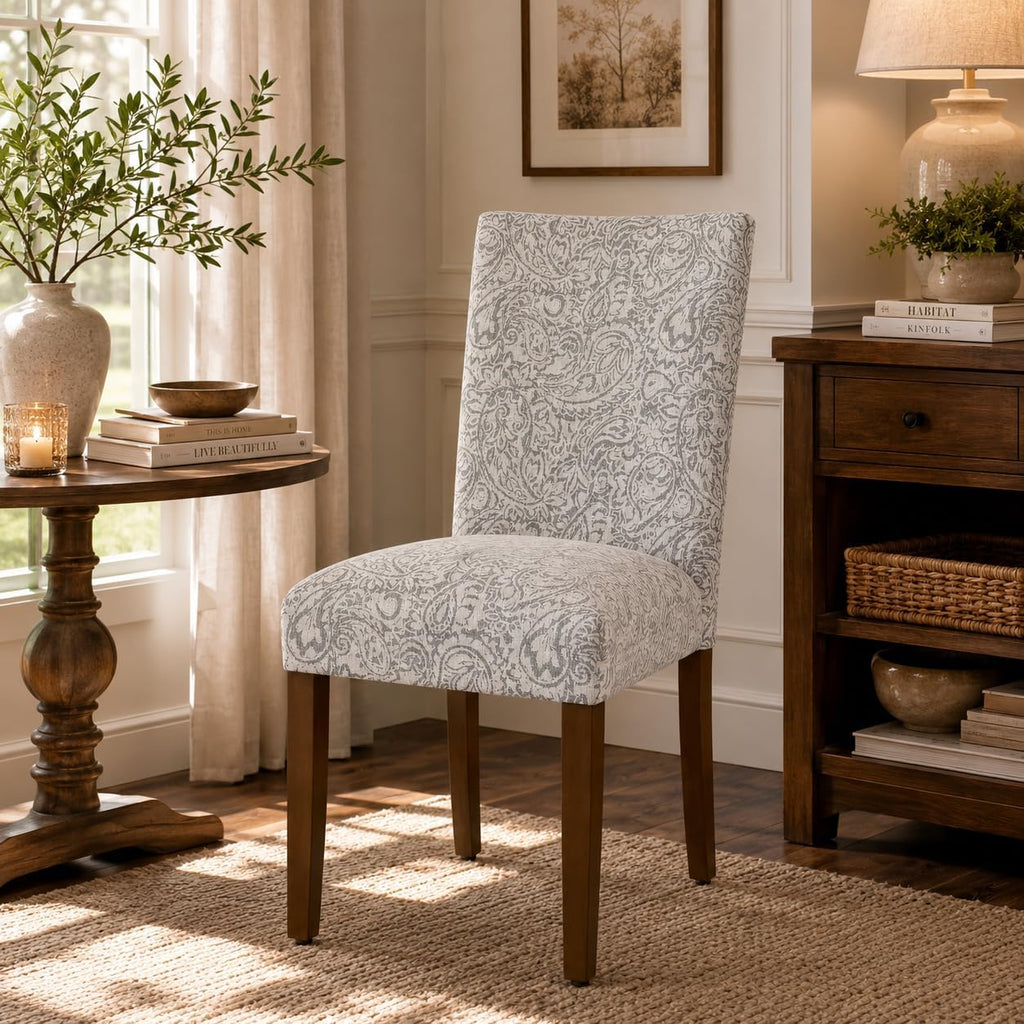 HomePop Parsons Classic Upholstered Accent Dining Chair, Set of 2, Gray and Cream