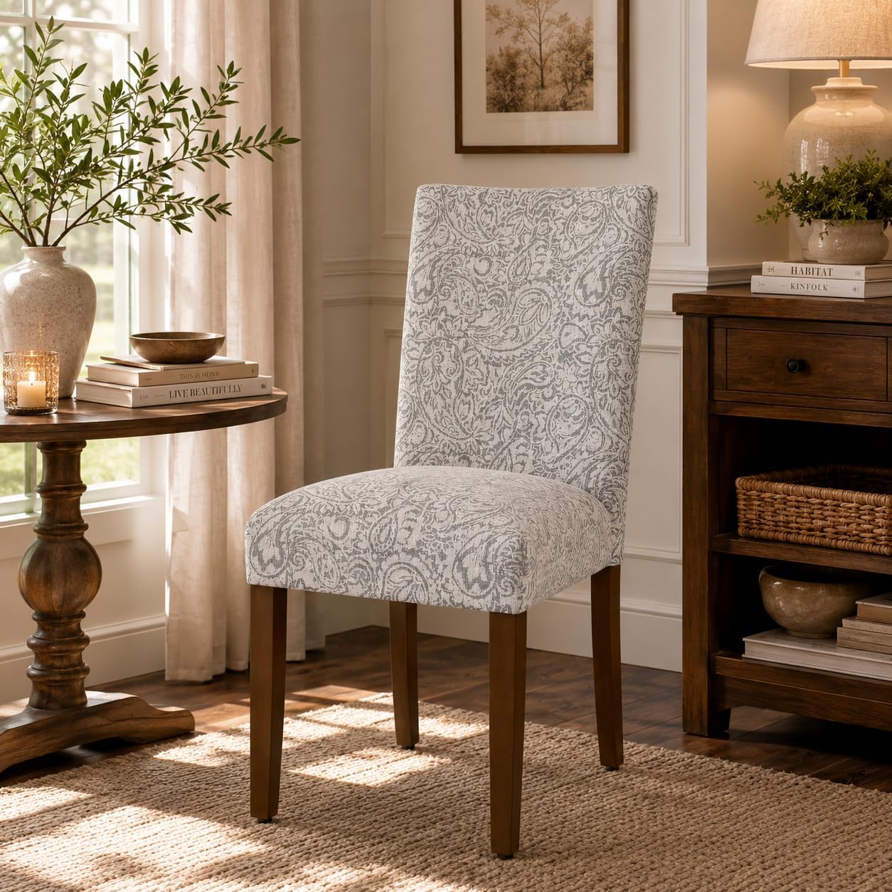 HomePop Parsons Classic Upholstered Accent Dining Chair, Set of 2, Gray and Cream