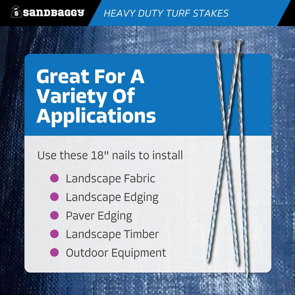 Sandbaggy 18' Heavy Duty Galvanized Artificial Turf Stakes - Spiral Landscape Nails - Ground Spikes/Pins, Synthetic Grass, Lawn, Edging, Weed Barrier Fabric (18 inch - Ultra Heavy Duty, 150, Count)