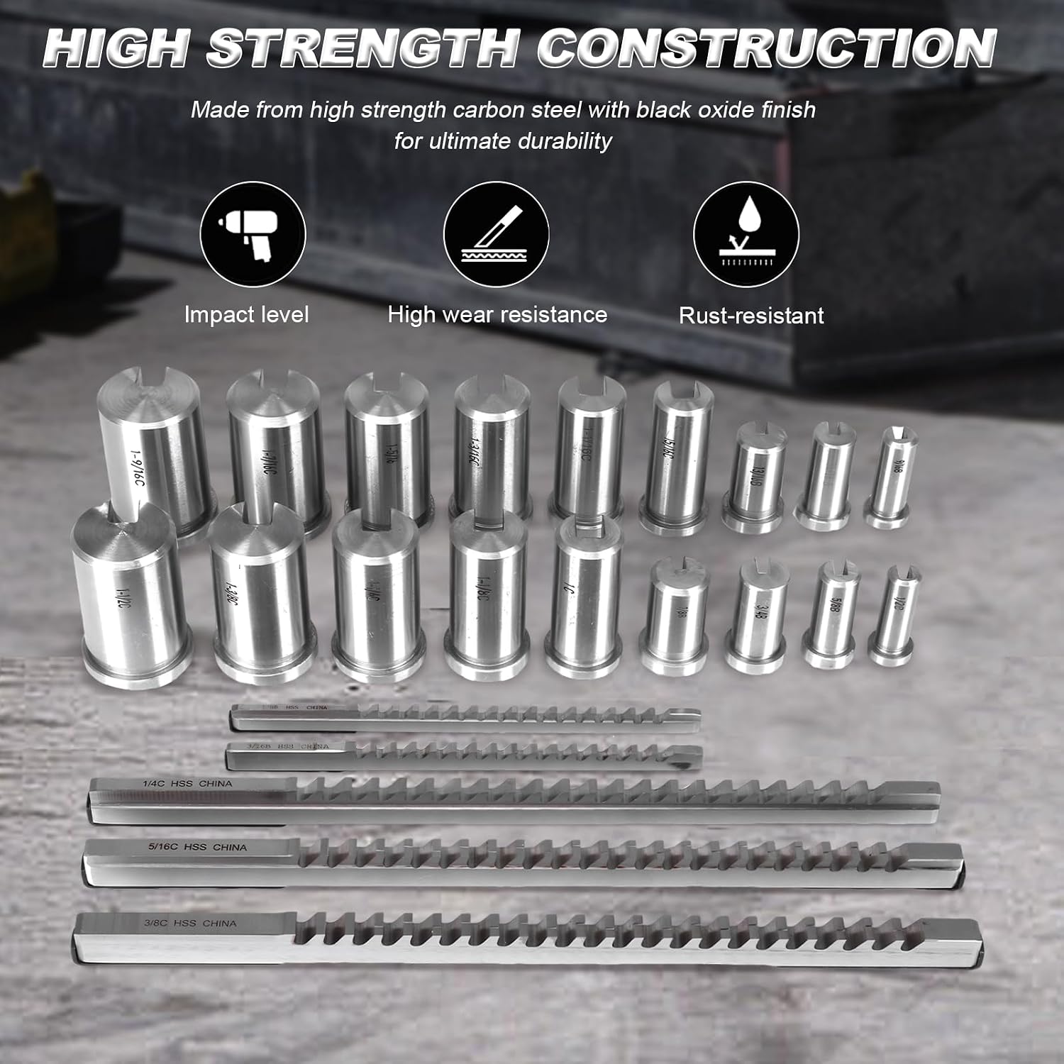 Keyway Broach Kit Broaching Cutter Shim Set with 5 Broaches 18 Bushings and 7 Shims 30pcs for Metalworking and Manufacturing