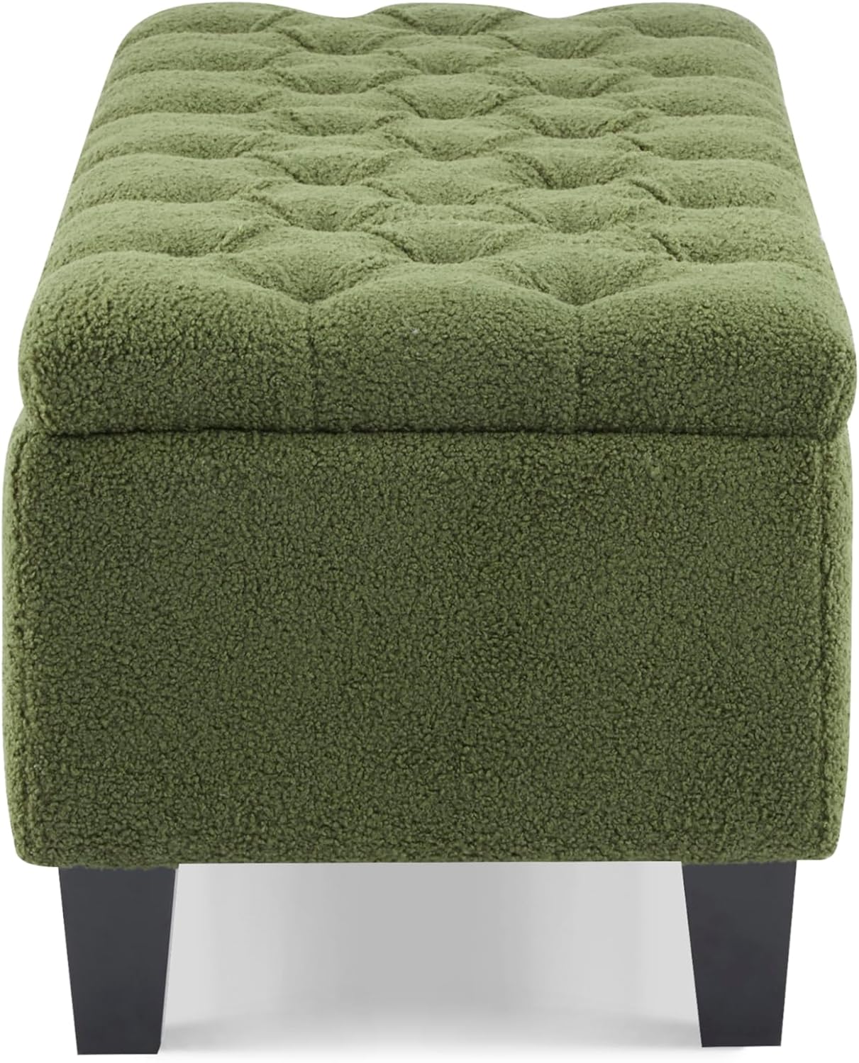 Christopher Knight Home Ottilie Boucle Fabric Storage Ottoman Bench, Wooden Rectangular Ottoman with Storage, Bedroom End of Bed Foot Stool, Entryway Ottoman Footrest, Living Room Extra Seat, Green
