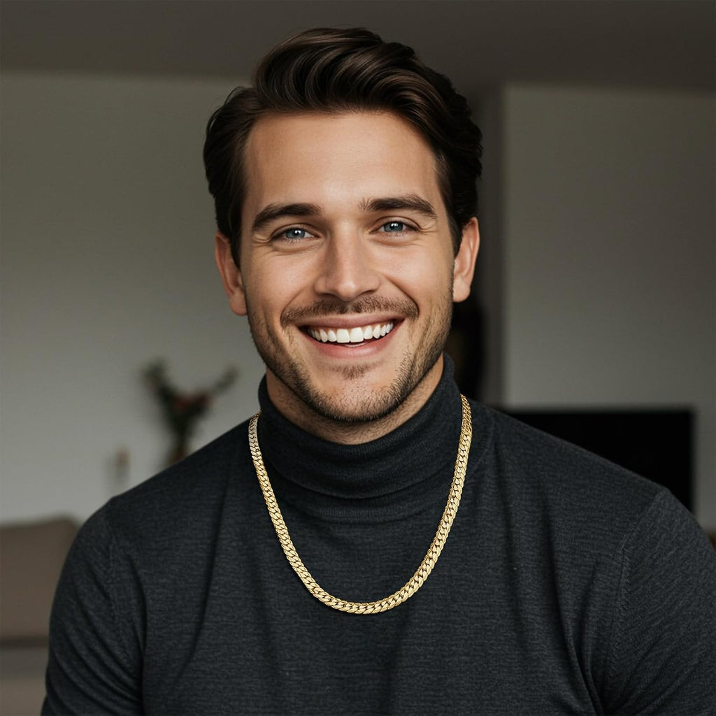 7MM Cuban Link Chain for Men Silver Chains, Silver Mens Chain Necklace,316L Stainless Steel and 14K White Gold /14K Gold Filled, Gold/Silver Chain for Men Necklace