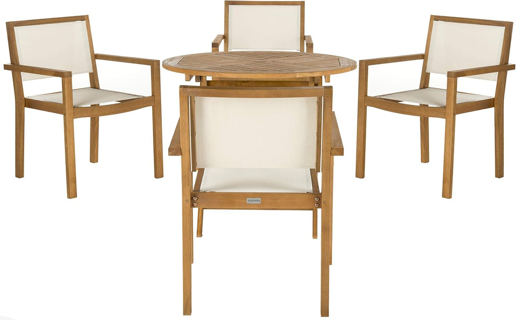 Safavieh Outdoor Collection Chante Teak 35.4' Round Table 5 Piece Dining Set