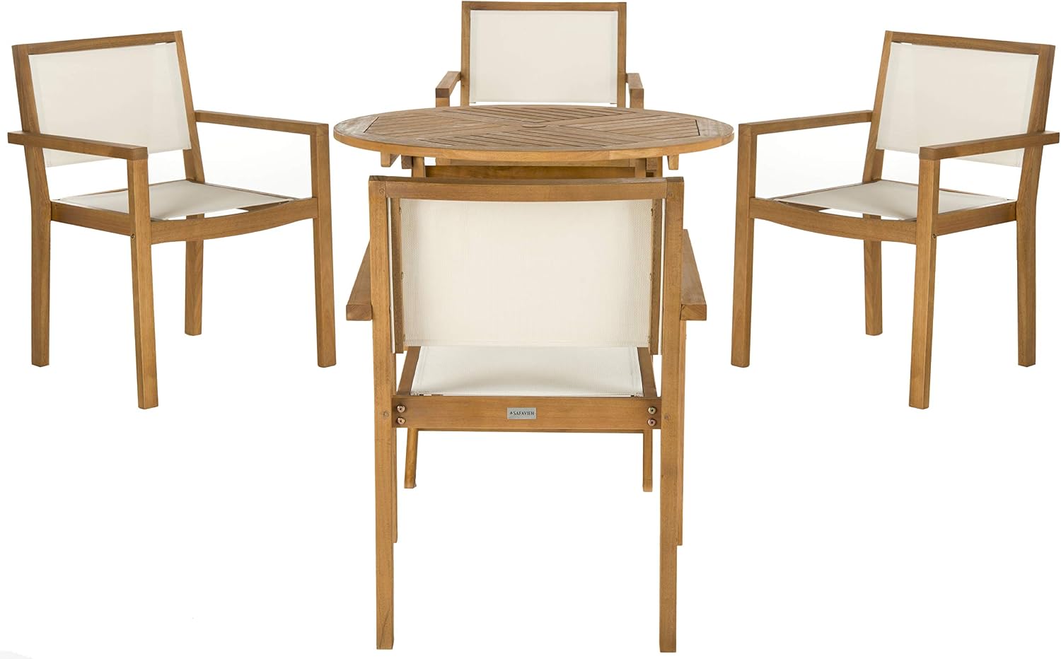 Safavieh Outdoor Collection Chante Teak 35.4' Round Table 5 Piece Dining Set
