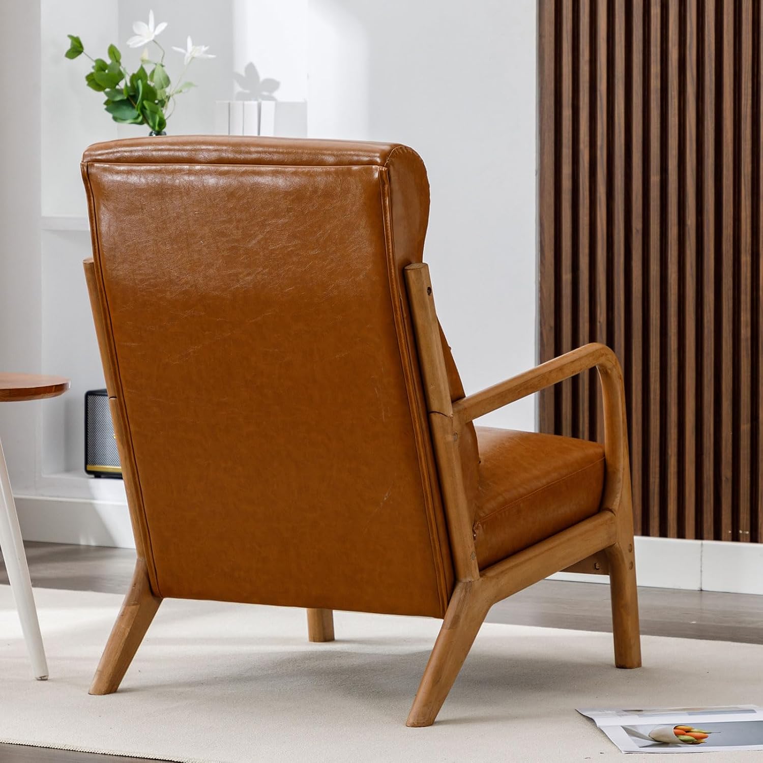 ANJ Mid Century Modern Accent Chair with High Back, Single Lounge Armchair with Solid Wood Frame, Comfy Reading Chair for Living Room, Easy Assembly