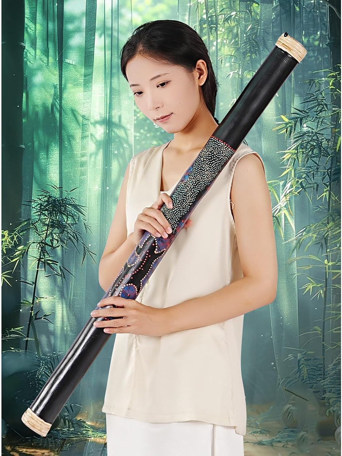 Rain Stick, Handmade Paint Design Bamboo Rainstick, Surface No Thorns, Full Size Nature Water Sounds Tube for Meditation, Yoga, Zen, Classroom, Church(48')