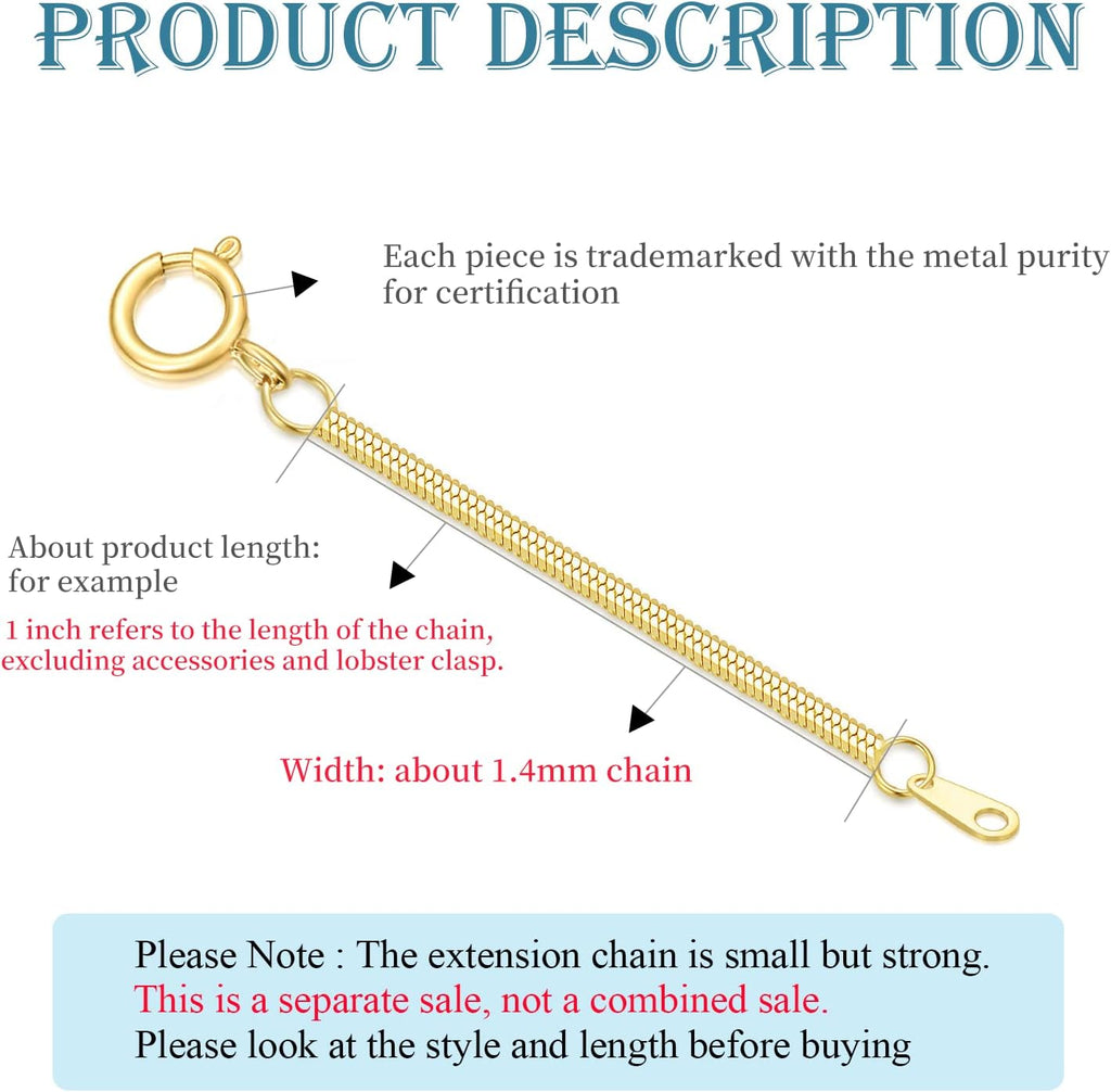 14k Gold 0.5'/1'/1.5'/2'/3' Necklace Bracelet Extender Chain, Necklace Extender Gold 14k, Durable Removable Gold Chain Extender, Gold Extension Chain for Necklace Anklet