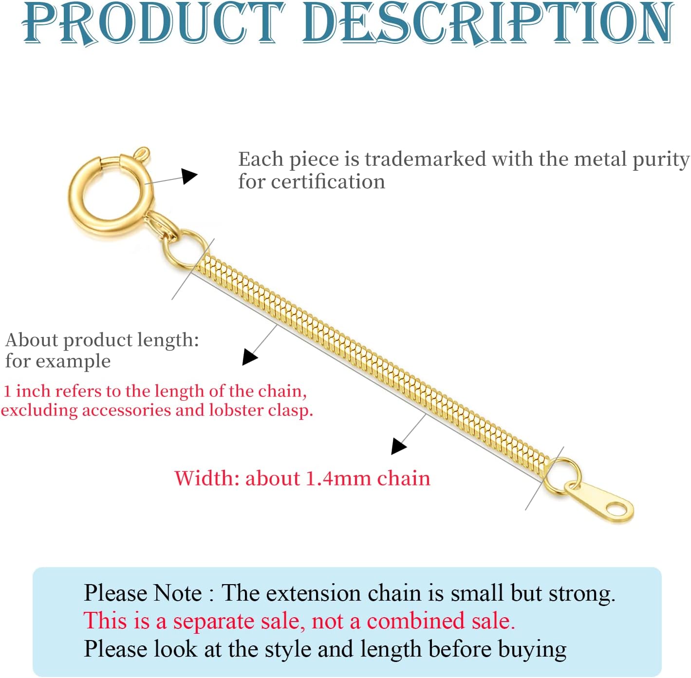14k Gold 0.5'/1'/1.5'/2'/3' Necklace Bracelet Extender Chain, Necklace Extender Gold 14k, Durable Removable Gold Chain Extender, Gold Extension Chain for Necklace Anklet