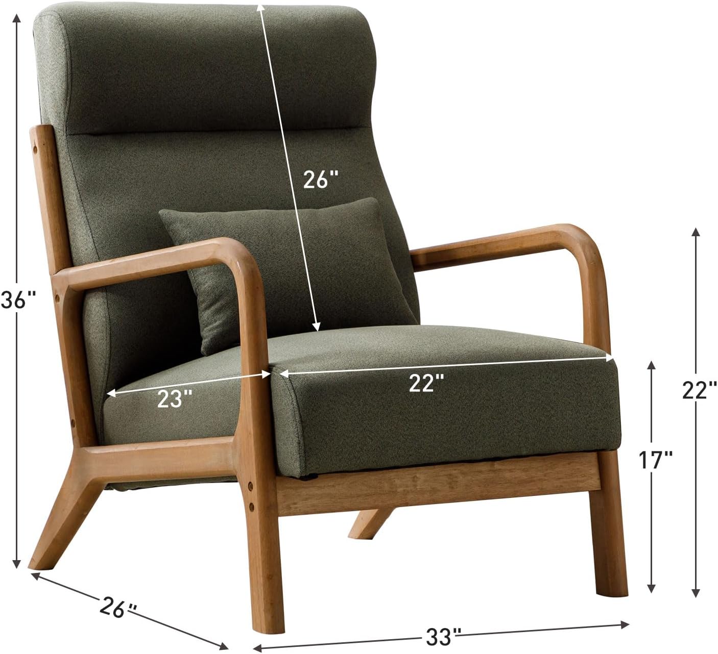 ANJ Mid Century Modern High Back Accent Chairs Set of 2, Single Lounge Armchair with Solid Wood Frame, Comfy Reading Chair for Living Room, Easy Assembly