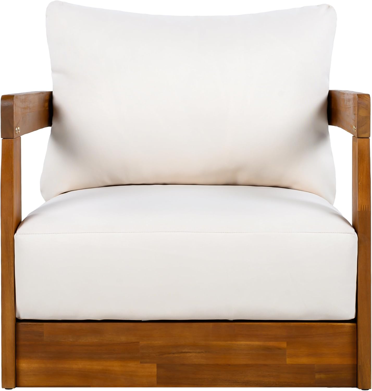 Christopher Knight Home Chloe Acacia Wood Lounge Chair Outdoor Set of 2, Curved Tub Design Accent Chairs with Weather Resistant Cushion, Comfy Low Profile Reading Seating for Backyard, Teak+ Beige
