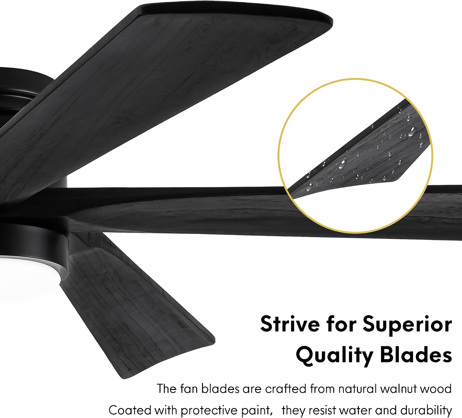 EKIZNSN 54 Inch Outdoor Low Profile Flush Mount Ceiling Fans with Lights for Patios, 110V Noiseless Reversible DC Motor, 6-Gear Speed (Black Finish with Black Blades)