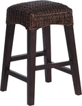 JONATHAN Y Maui Coastal Woven Water Hyacinth Counter Stool, Mango Wood Frame, 26' Backless Counter Stool for Kitchen Island with Integrated Footrest, Fully Assembled, Coastal, Dark Brown CSL1101C