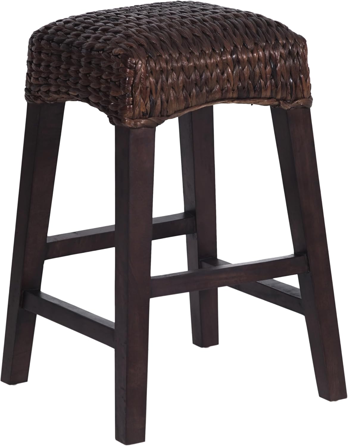 JONATHAN Y Maui Coastal Woven Water Hyacinth Counter Stool, Mango Wood Frame, 26' Backless Counter Stool for Kitchen Island with Integrated Footrest, Fully Assembled, Coastal, Dark Brown CSL1101C