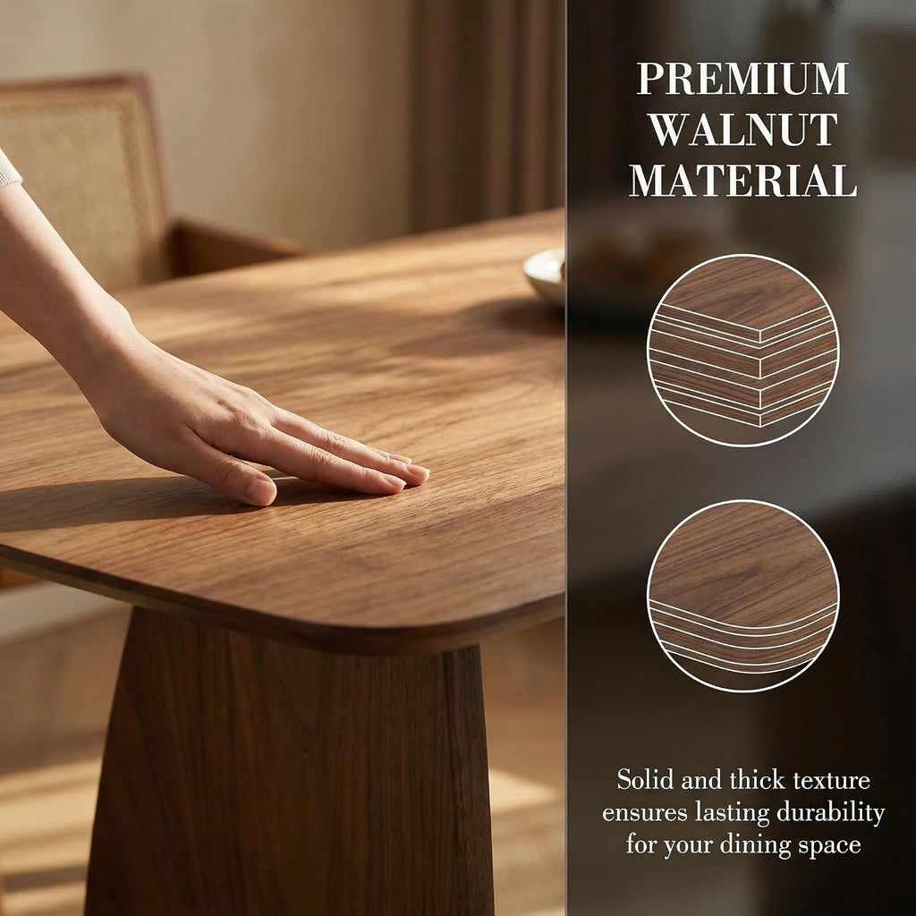 ROCITY 70 Inch Large Dining Table for 6-8 People, Solid Wood Kitchen Table with Curved Wooden Legs, Mid Century Modern Rectangular Long Dinner Table for Dining Room, Walnut