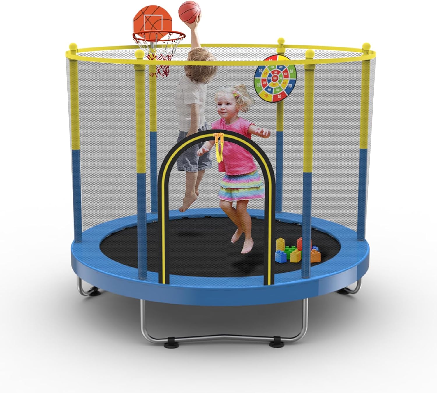 72' Trampoline for Kids with Net,6 FT Indoor & Outdoor Small Toddler Trampoline with Basketball Hoop & Dart Board for Ages 1-8, Birthday Gifts for Boys & Girls, Baby Toddler Christmas Toys