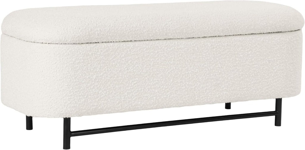 HomePop 46' Ellipse Storage Bench with Metal Legs - Cream Boucle