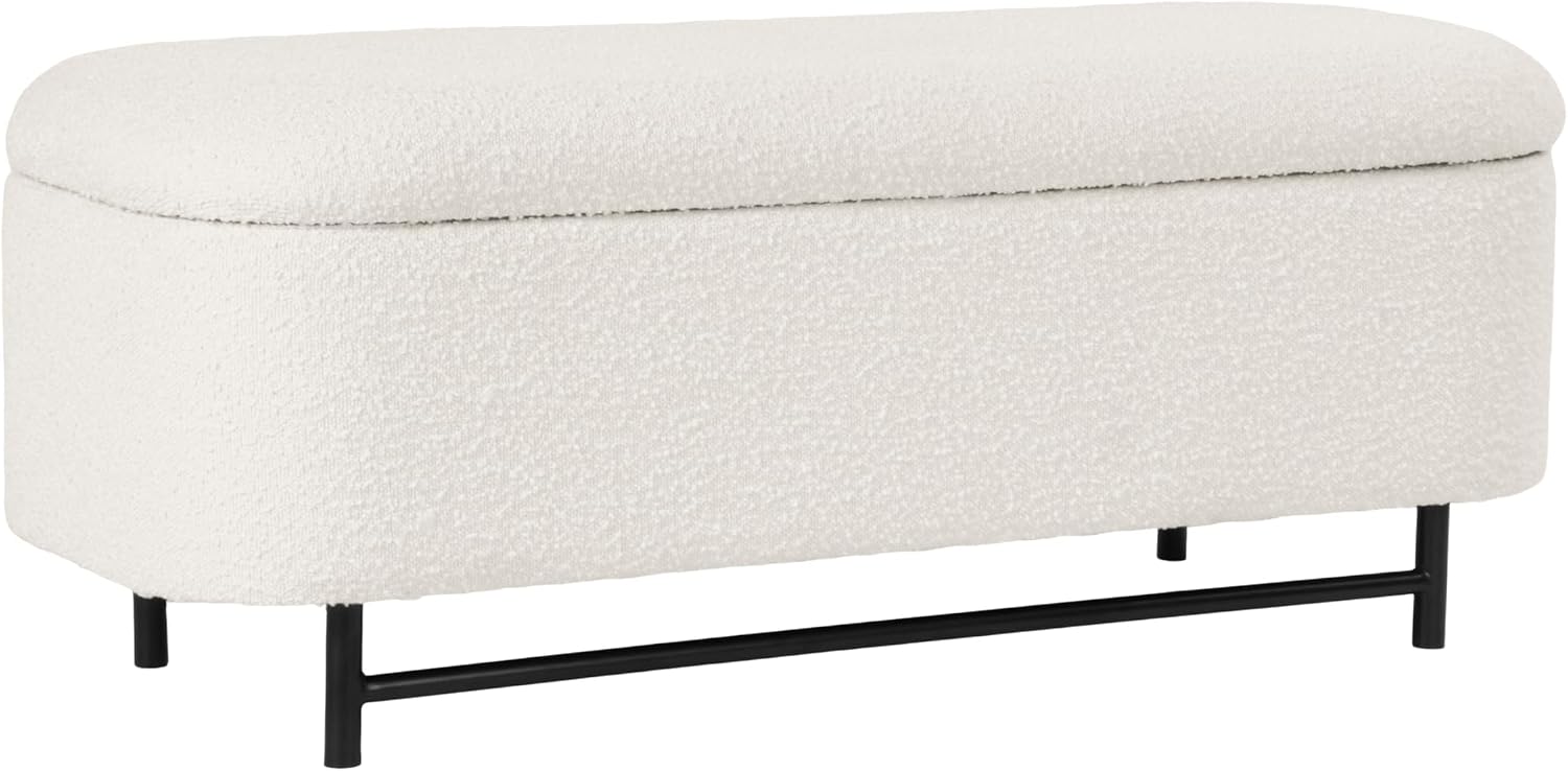 HomePop 46' Ellipse Storage Bench with Metal Legs - Cream Boucle