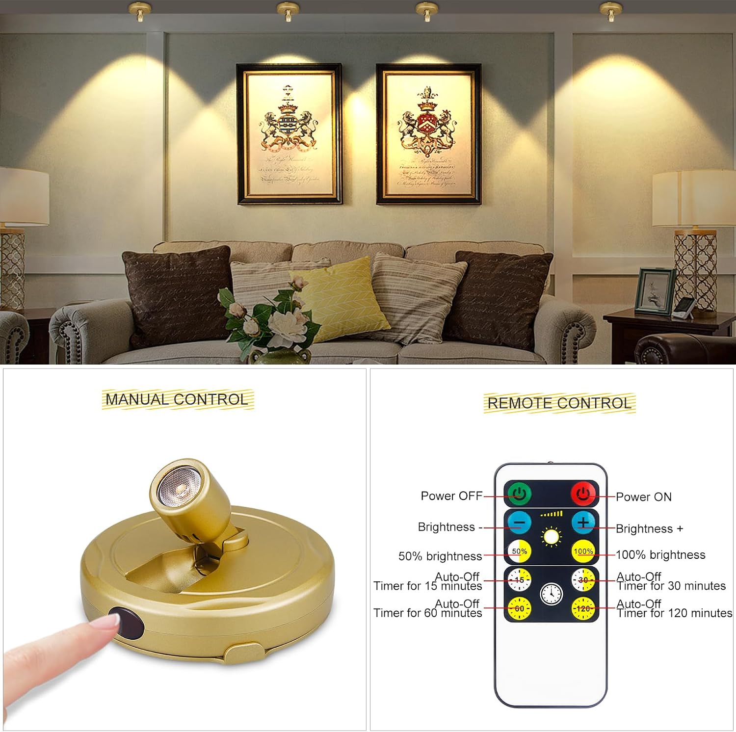 Indoor Plant Spotlight Battery Operated,Picture Light with Remote,Wall Painting Uplight,Wireless Dimmable Timer,Spot Light for Plants Trees Pictures Dis Painting Art e Gallery Portrait