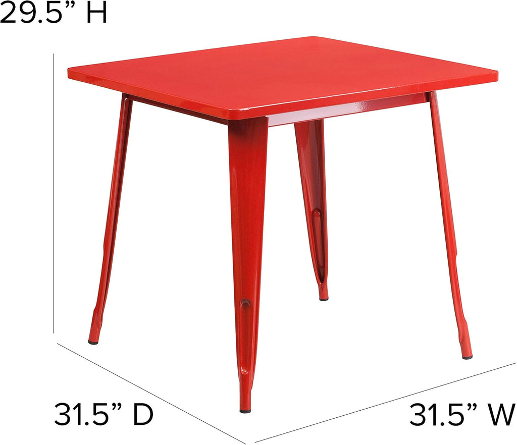 Flash Furniture Felix Commercial Grade 31.5' Square Red Metal Indoor-Outdoor Table