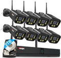 4K Wireless Security Camera System, 8pcs Plug-in WiFi Camera Outdoor Indoor, Dual Warning, 2 Way Audio, Color Night Vision, Person/Face Detection, 8CH WiFi Surveillance NVR, 2TB Hard Drive