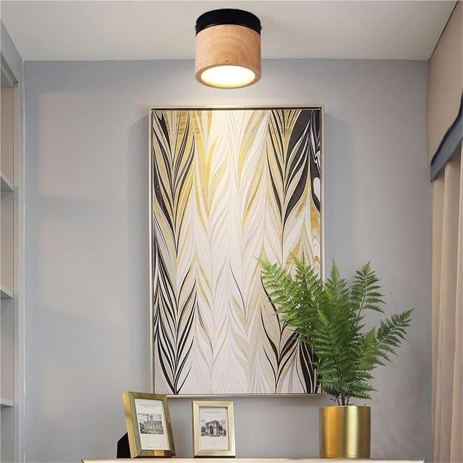 Solid Wood Round Acrylic Ceiling Light Downlight 5W Bright LED Mounted Ceiling Lamp Two-Color Indoor Spotlights Pendant Light for Corridor Bedroom