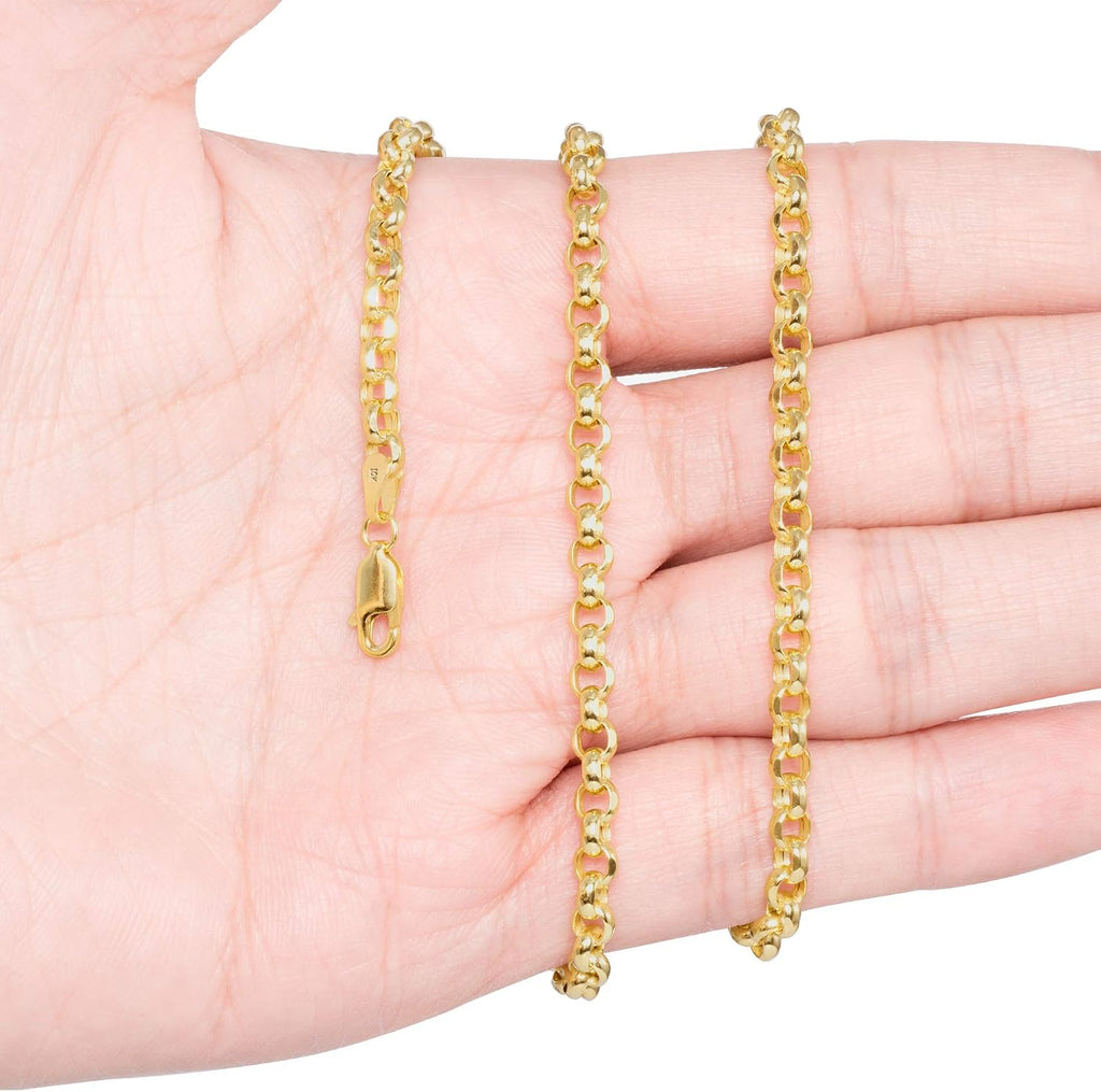 Nuragold 10k Real Yellow Gold Cable 4mm Rolo Round LInk Chain Necklace (18'-30') Italian Jewelry for Men & Women