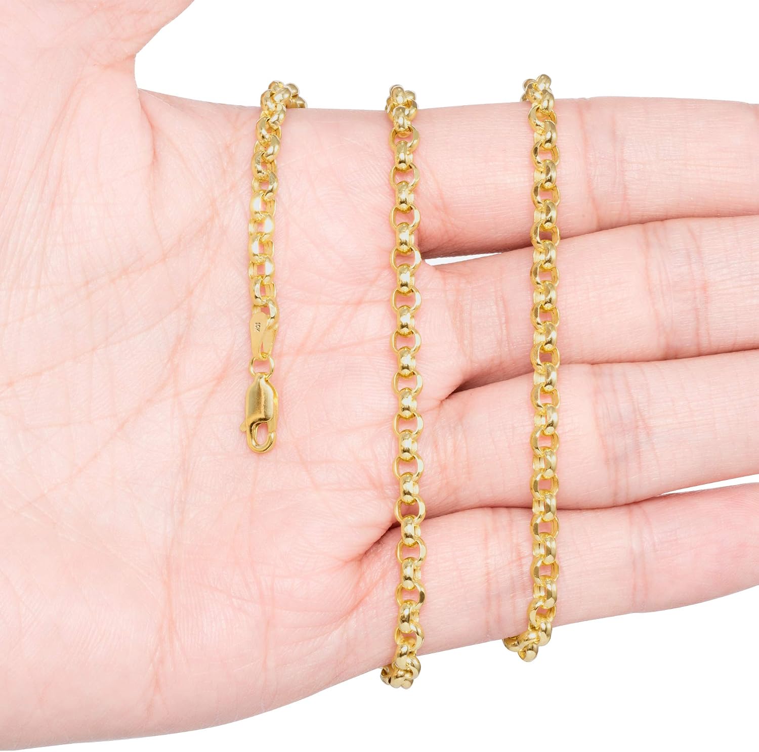 Nuragold 10k Real Yellow Gold Cable 4mm Rolo Round LInk Chain Necklace (18'-30') Italian Jewelry for Men & Women