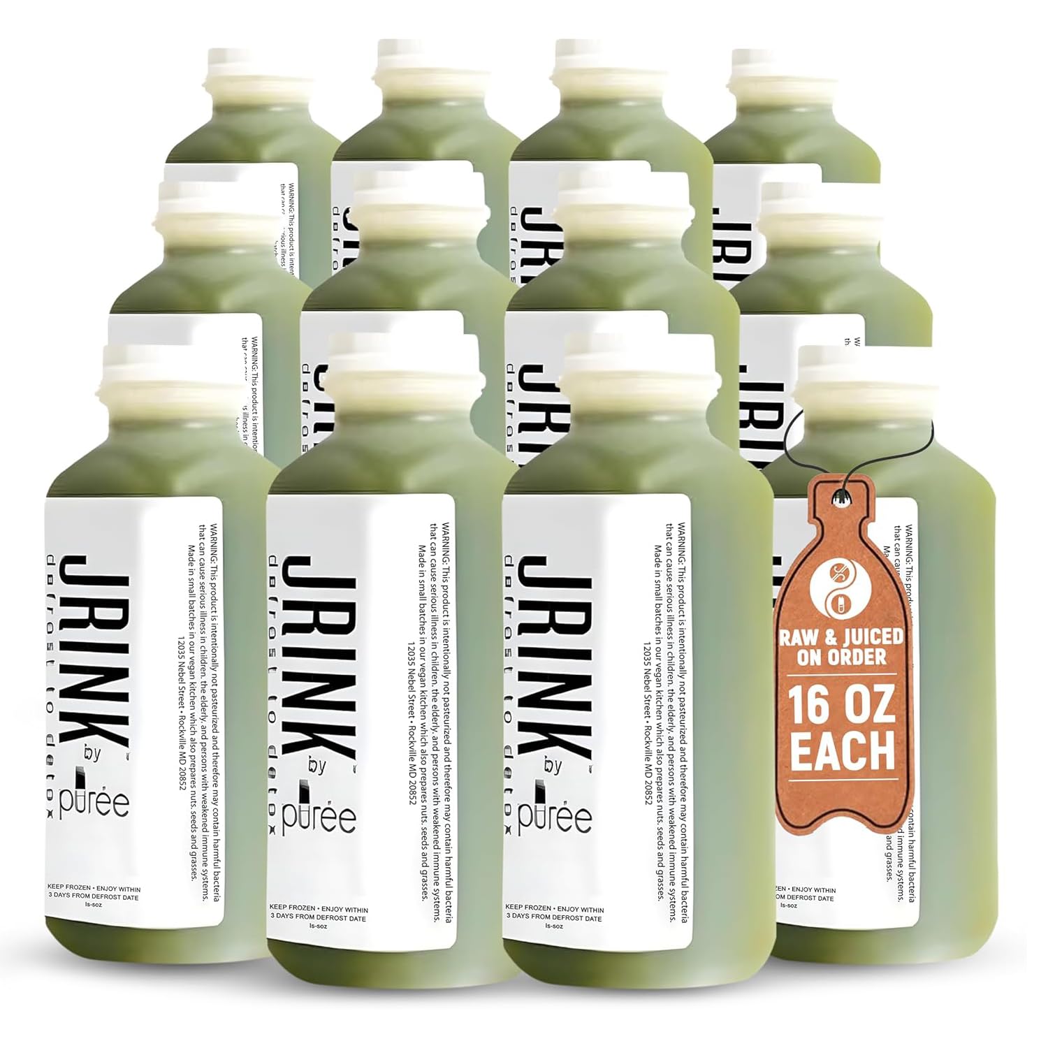 JRINK by Purée Organic Celery Juice, Cold Pressed Detox Cleanse Drink, Organic Vegetable and Fruit Healthy Cleanse, Raw Pressed Juice, Fresh, Pure, No Preservatives, 12 Bottles, 16oz Each