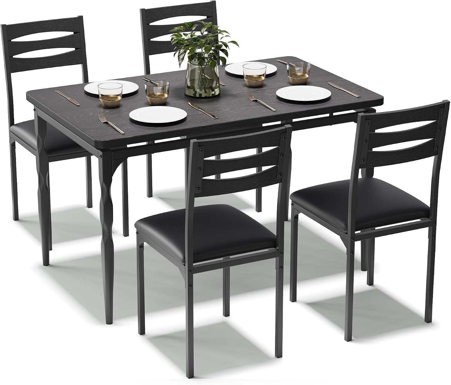 GarveeHome 5 Piece Dining Table Set, Industrial Style Dining Table and Chairs Set for 4, Kitchen Table Set for Dining Room Kitchen Apartment, Black