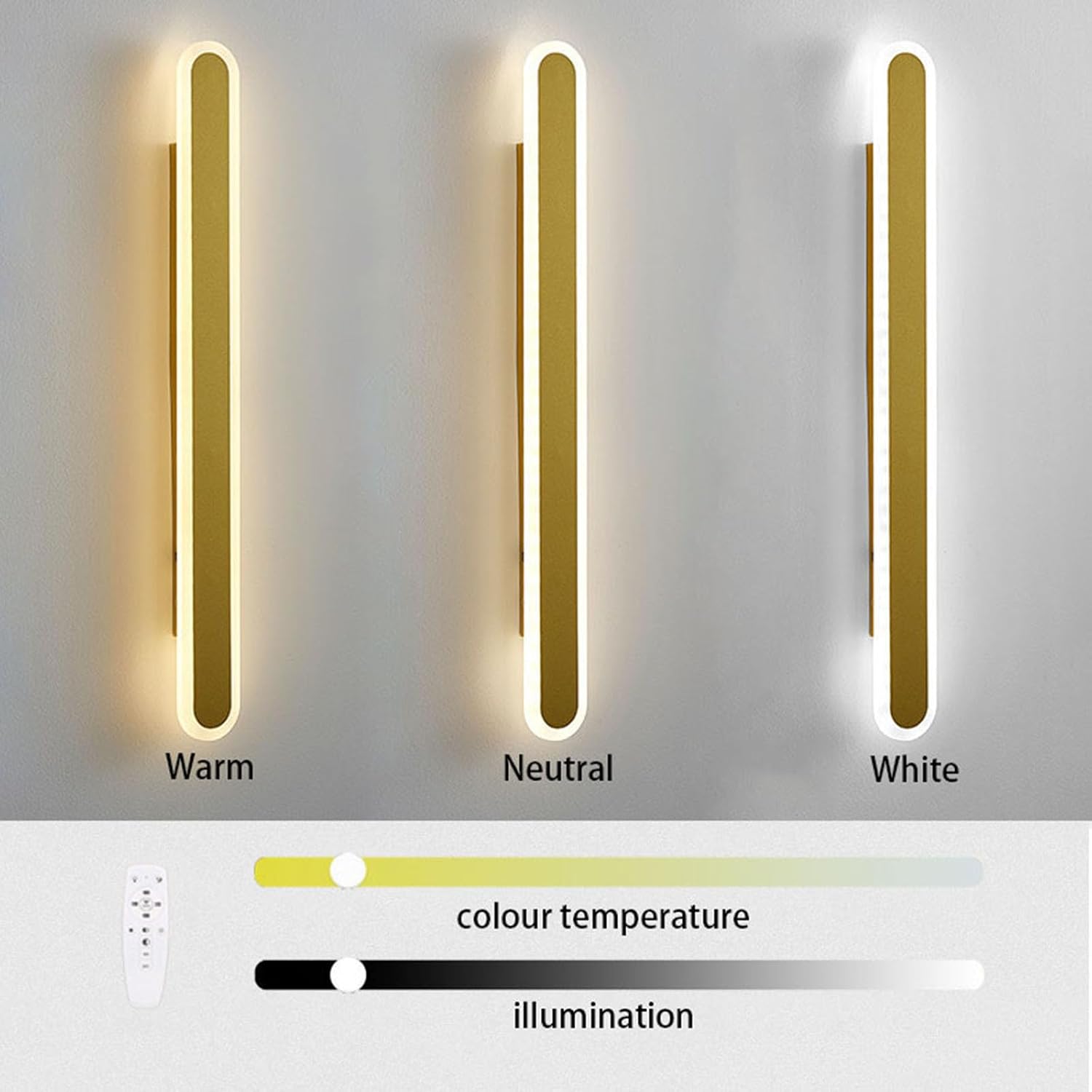 Led Wall Lights Indoor Dimmable with Remote Controls Aluminum Long Oval Wall Sconces Modern Spotlights for Bedroom Bedside Corridor Reading/Black/60Cm