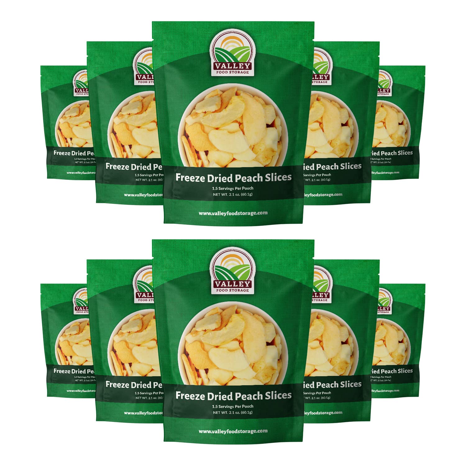 Valley Food Storage Freeze Dried Peach Slices | 10-Bag Bucket, 21 oz | Non-GMO Premium Emergency Food Supply, 25 Year Shelf Life | Prepper Supplies, Survival Food, Off-Grid Living | Packaged in USA