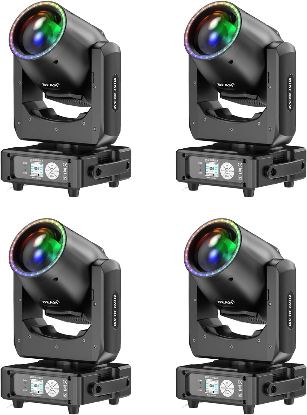 4 Pack Wiwreenm 230W 7R Moving Head Beam Lights with 27 * 0.5W Aperture LED Spotlight,48-Facet Prisms 14 Gobos 14 Colors,DMX-512 Control 18CH Sound Activated DJ Lights