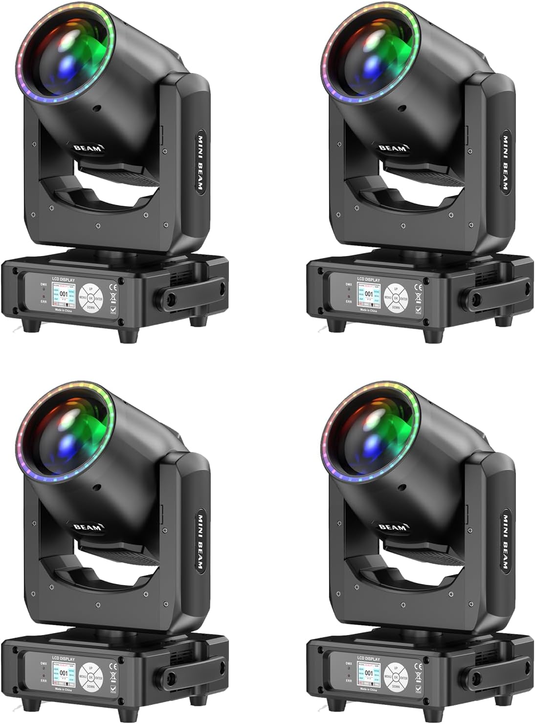 4 Pack Wiwreenm 230W 7R Moving Head Beam Lights with 27 * 0.5W Aperture LED Spotlight,48-Facet Prisms 14 Gobos 14 Colors,DMX-512 Control 18CH Sound Activated DJ Lights