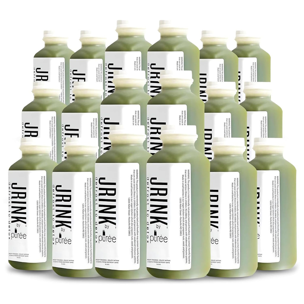 JRINK by Purée Organic Celery Juice, Cold Pressed Detox Cleanse Drink, Organic Vegetable and Fruit Healthy Cleanse, Raw Pressed Juice, Fresh, Pure, No Preservatives, 18 Bottles, 16oz Each