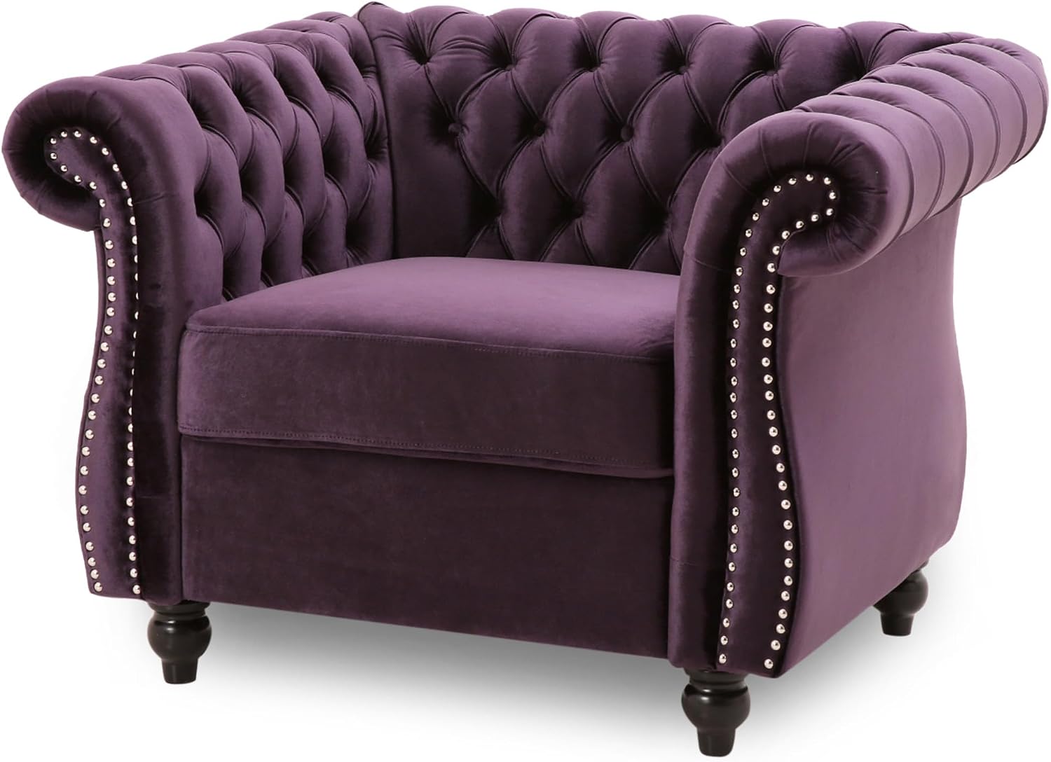 Great Deal Furniture Leila Chesterfield Velvet Club Chair, BlackBerry