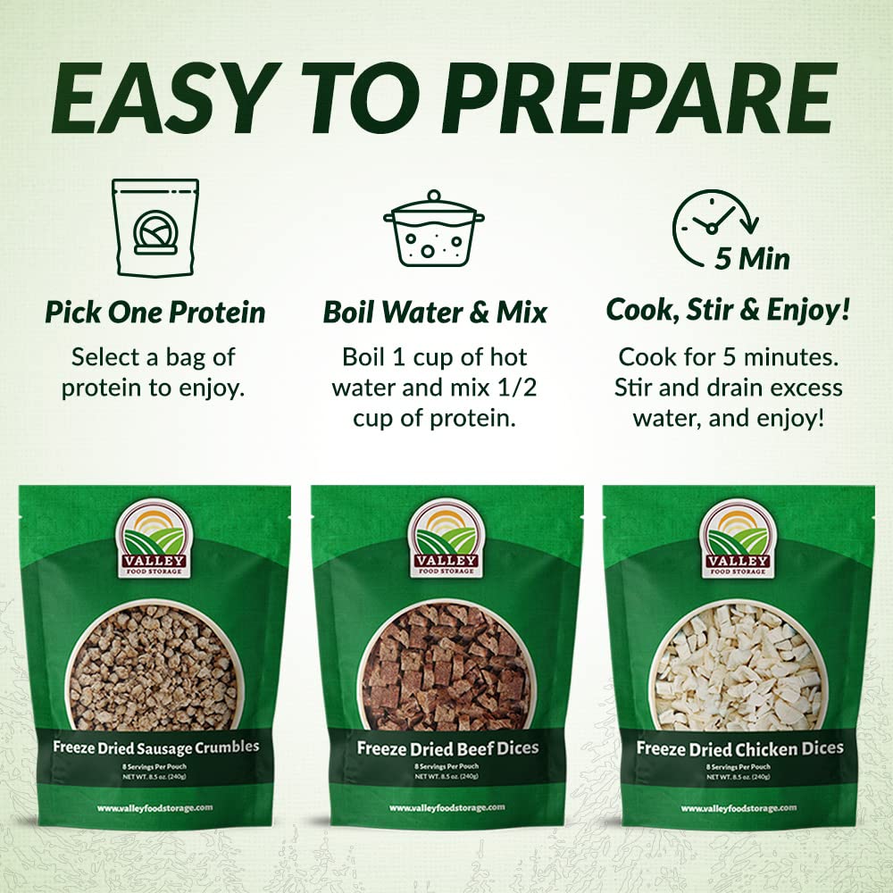 Valley Food Storage 92 Serving Freeze Dried Meat Bucket | Premium Emergency Food Supply with 1,352g Protein | Survival Food, 25 Year Shelf Life | Backpacking Meals, Prepper Supplies & Off-Grid Living