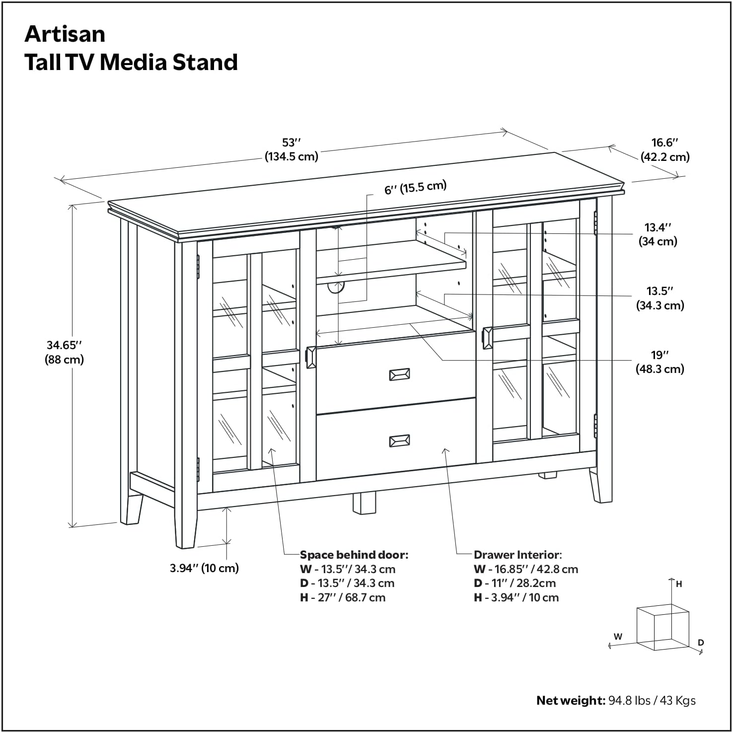 SIMPLIHOME Artisan TV Stand - 53 inch Wide Solid Wood Tall Media Console in Fog Grey, Contemporary Entertainment Center for Living Room for TVs up to 60 Inches with Drawers and Cable Management