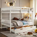 PVWIIK Full Over Full Wood Bunk Bed with 2 Drawers & Ladder for Adult Teenagers Kids Bedroom Dorm Guest Room,Convertible into 2 Full Beds Frame/Under Bed Space/No Box Spring Required,White
