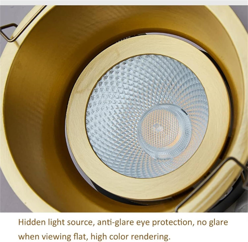 Brass Adjustable Canless Downlights COB Recessed Spotlights 3 Inch Eyeball Ceiling Spotlight Indoor Puck Lighting 7W, 9W, 12W