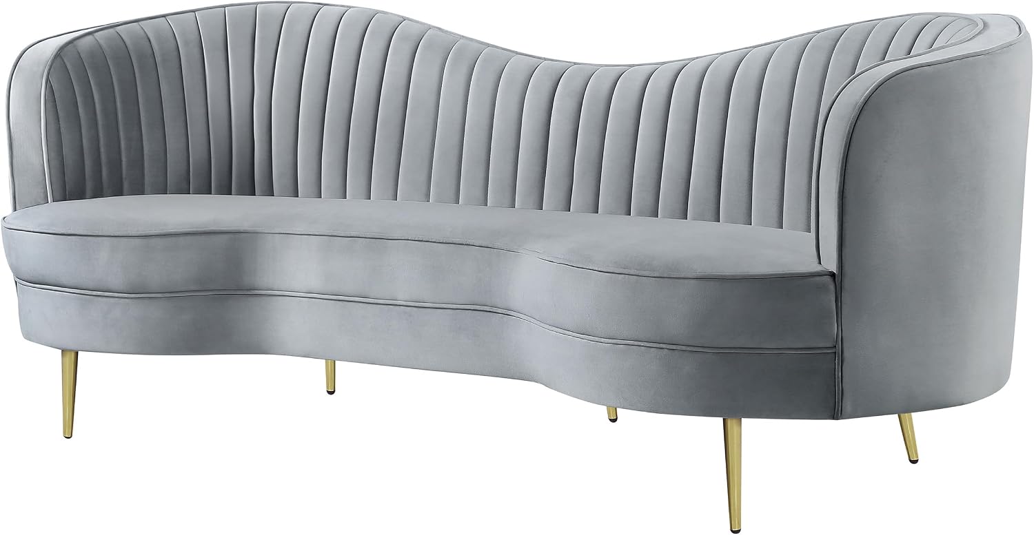 Coaster Home Furnishings - Sophia - Velvet Fabric Upholstered Channel Tufted Stationary Sofa with Inverted Camel Back - Contemporary - Living Room - Gray - 506864