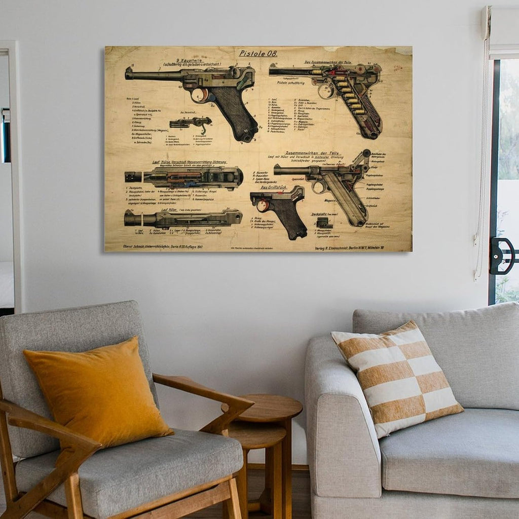 WW2 Luger Pistol Pistole 08 POSTER History Gun Collector Gift Canvas Wall Art Print Are Used For Room Aesthetics And Decoration 24x36inch(60x90cm)