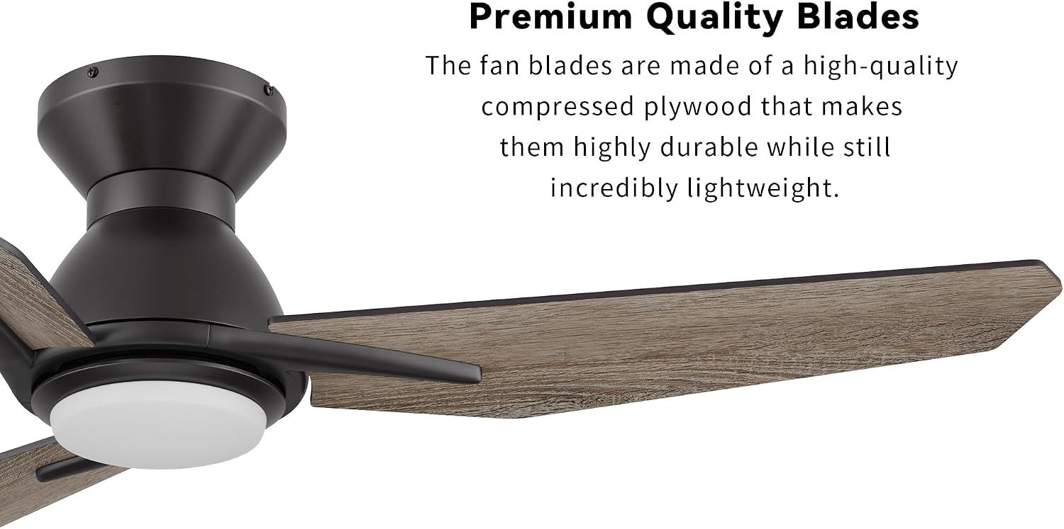 SMAFAN Smart Ceiling Fans with Lights Flush Mount 52', 3 Light Colors Dimmable, 10 Speeds DC Ceiling Fan with Remote, Outdoor Ceiling Fan Compatible with Alexa, Siri & Google Home, Black & Wood