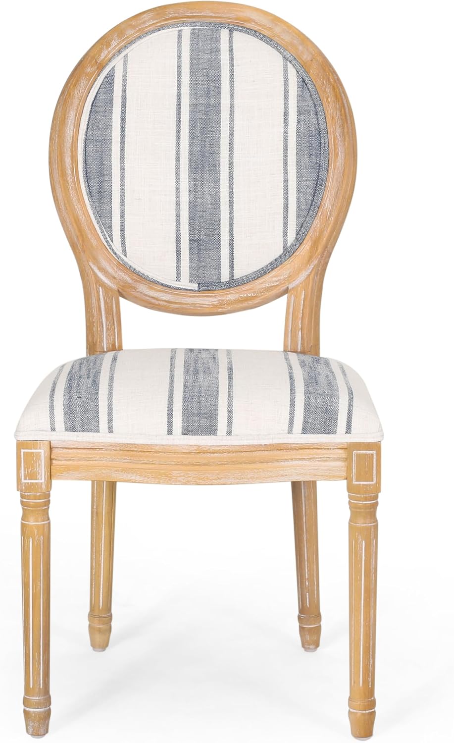 Christopher Knight Home Phinnaeus Dining Chair Set, Set of 4, Wood, Dark Blue Stripes + Light Beige + Natural