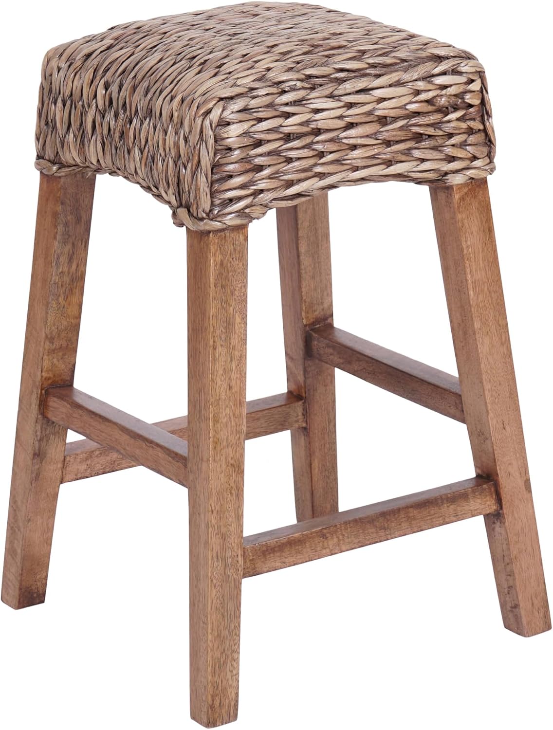 JONATHAN Y Maui Coastal Woven Water Hyacinth Counter Stool, Mango Wood Frame, 26' Backless Counter Stool for Kitchen Island with Integrated Footrest, Fully Assembled, Coastal, Brown Wash CSL1101A