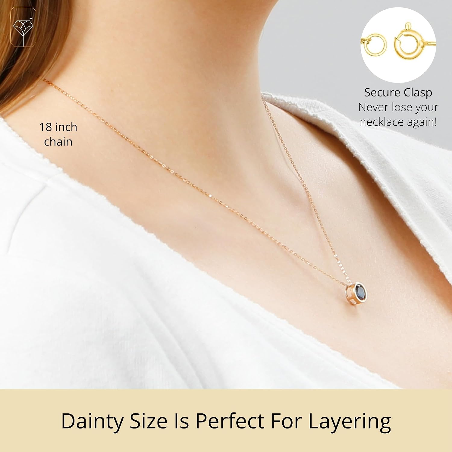 MAX + STONE 14K Gold Gemstone Pendant with 7mm Round Bezel Birthstone | Dainty Round Necklace for Women with Gold 18 Inch Cable Chain | Secure Clasp Pendants with Gift Box