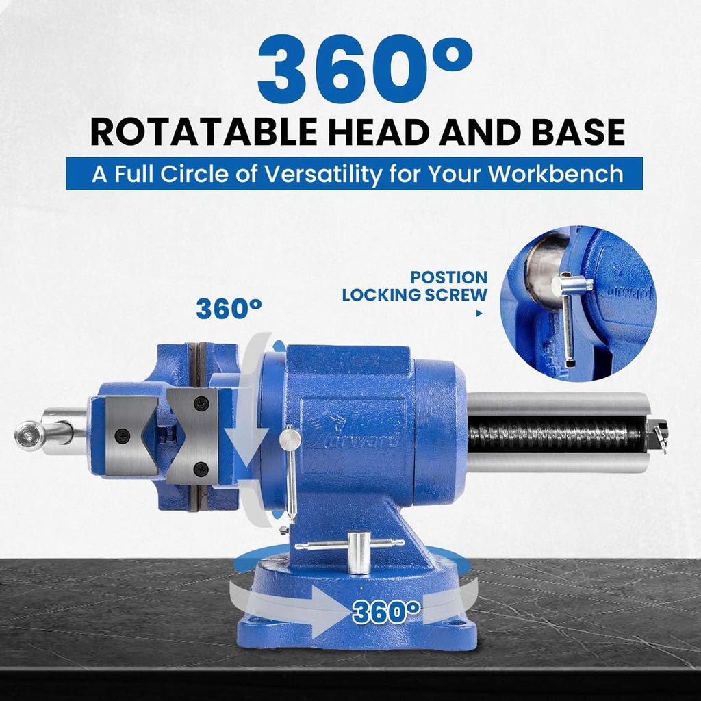 Forward DT08125A 5-Inch Heavy Duty Bench Vise 360-Degree Swivel Base and Head with Anvil (5', Ductile Iron)