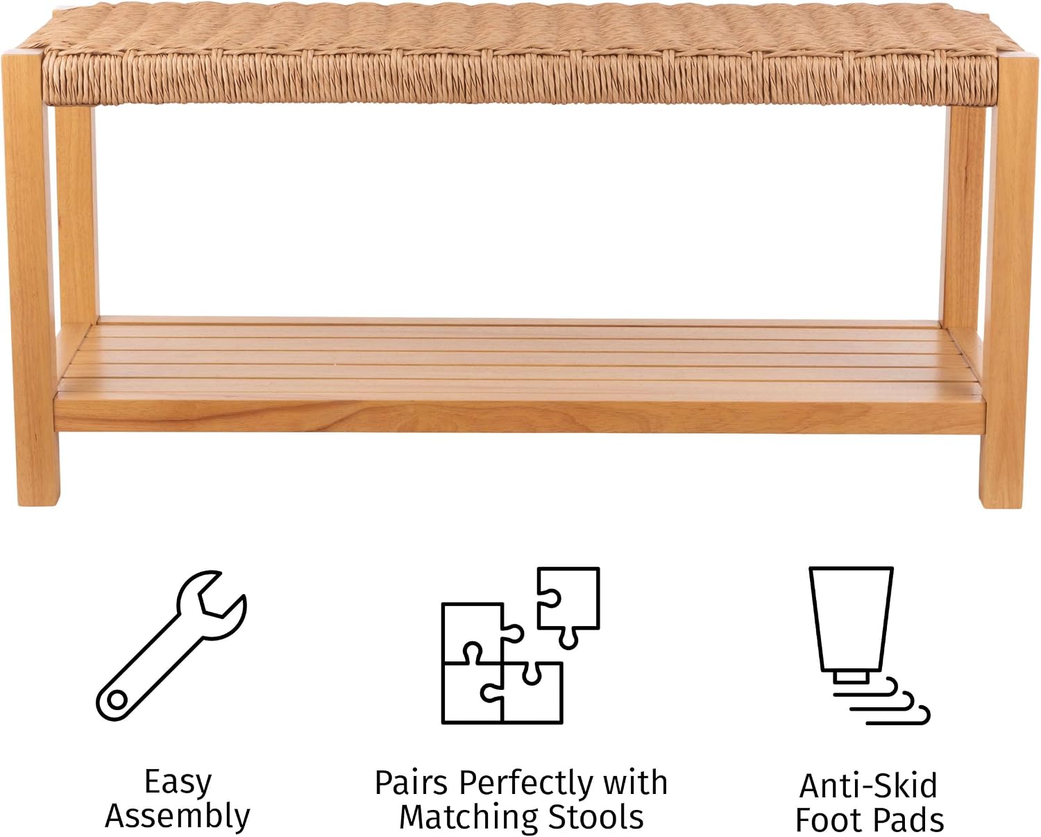 Alaterre Furniture Newport 40 Inch Solid Wood Entryway Bench - Modern Farmhouse Indoor Decorative Bench with Handcrafted Woven Rope Seat - Furniture for Entryway, Dining Room, or Kitchen (Light)